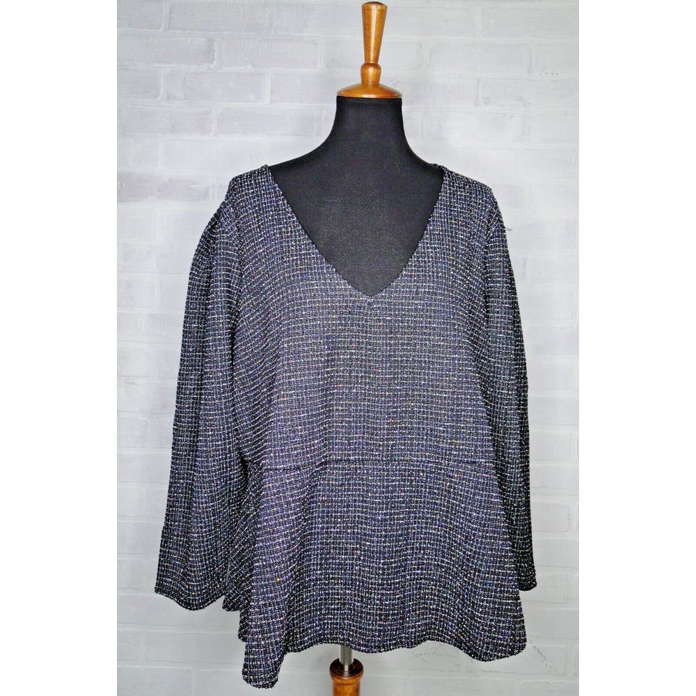 Torrid Black Rainbow Boucle V-Neck Peplum Top, Size 5 5X 28 New with tags